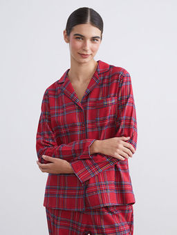 G?mlek Yaka Ekose Kad?n Pijama Tak?m?