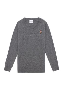 Boy Grey Melange V - Neck Knitwear Sweater Basic