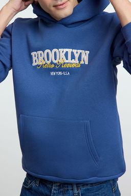 Indigo Unisex Oversize/Genis Kesim City Bask?l? Ici Polarl? Kapusonlu Sweatshirt TMNAW25SW00058 - Trendyolmilla фото 2