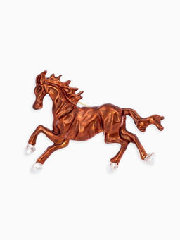 Брошь "Лошадь", конь степной, цвет коричневый в золоте