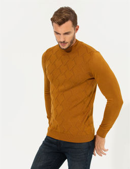 Kahverengi Slim Fit Bal_k__ Yaka Triko Kazak
