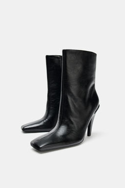 LEATHER HIGH-HEEL ANKLE BOOTS WITH SQUARE TOE - Zara фото 5