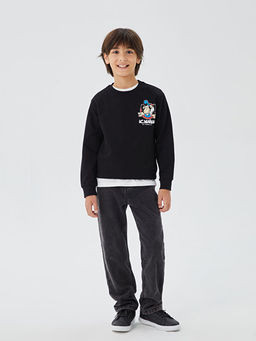 Bisiklet Yaka Nostaljik Maymun Bask?l? Uzun Kollu Erkek ?ocuk Sweatshirt