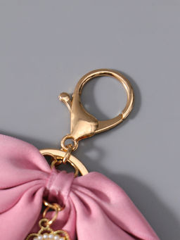Брелок для ключей на карабине «Двойной бант с жемчугом и подвеской», на сумку, рюкзак, розово-белый 13×8.5×1 см