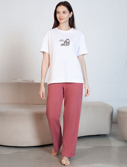 Прямые брюки с поясом на резинке из фактурного трикотажа в рубчик - Vilatte фото 4