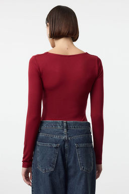 Bordo Fitted/Vucuda Oturan Kare Yaka Alttan C?tc?tl? Premium Orme Body TWOAW24BD00062