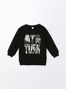 Bisiklet Yaka Uzun Kollu Atat?rk Bask?l? Erkek Bebek Sweatshirt