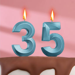 Свеча в торт юбилейная Грань (набор 2 в 1), цифра 35 / 53, голубой металлик, 6,5 см