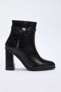 Siyah Kroko Toka Detayl? Blok Topuklu Kad?n Bot TAKAW26BO00098