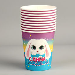 Цена за 10 шт. Стакан бумажный Зайка, 250 мл - Страна карнавалия фото 3
