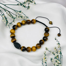 Браслет регулируемый из Тигрового глаза и Лавы от 19 см