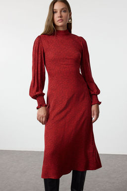 Trendyolmilla Bordo Belden Ac?lan Puantiyeli Midi Dokuma Elbise TWOAW25EL00369  фото 2