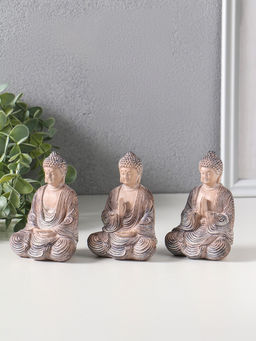 Набор фигурок 3 шт. полистоун «Три будды», беж с белым, 5×6.8×10.3 см
