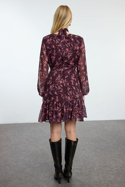 Trendyolmilla Koyu Visne Cicekli Dokuma K?sl?k Elbise TWOAW24EL00261  фото 9