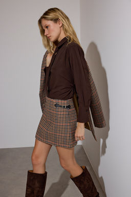 Limited Edition Kahverengi Mavi Ekoseli Kase Etek TWOAW26ET00059