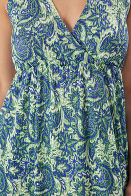 TRENDYOLMILLA Mavi Etnik Bask?l? V Yaka Etegi F?rfl?rl? Buzgulu Fitilli Esnek Maxi Orme Elbise TWOSS25EL00093 фото 5