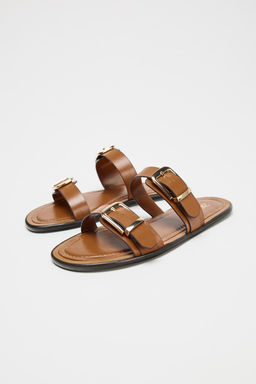 DOUBLE-STRAP BUCKLE FLAT SANDALS - Zara фото 3