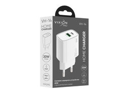 Зарядное устройство сетевое Vixion "VH-14" 3.0А (GS-00032119) 20W, 2 выхода: Type-C PD + USB QC3.0, белое