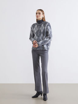 Bisiklet Yaka Baklava Desenli Kad?n Triko H?rka