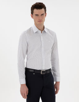 Lacivert Slim Fit _izgili Uzun Kollu G_mlek