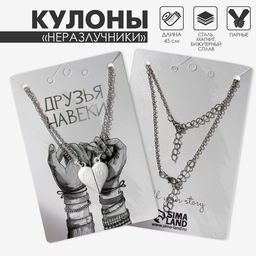 Кулоны парные на цепочке на магните «Мир», 45 см, белые в серебре