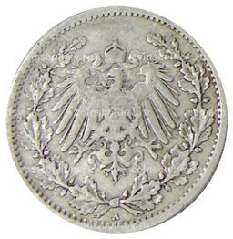Монета 1/2 марки 1906 года A Германия