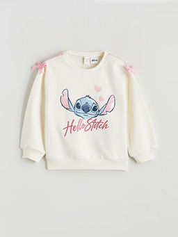 Stitch Bask?l? K?z ?ocuk Sweatshirt ve Pantolon Tak?m