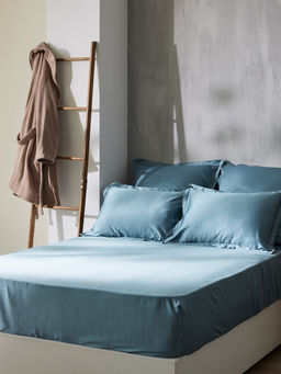 Простыня на резинке 2-спальная SL Home Tencel, 180×200+30 см, тенсель, серо-голубая