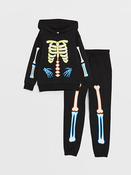 Bask?l? Uzun Kollu Erkek ?ocuk Hoodie ve E?ofman Alt?
