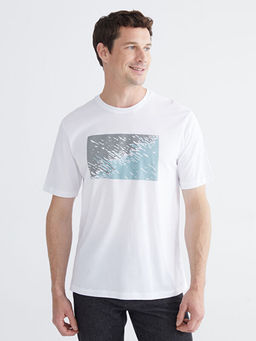 Bisiklet Yaka Bask?l? Penye Erkek Ti??rt