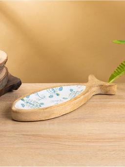 Блюдо в форме рыбки «Черепаха и цветы», 25.5×10×2 см, дерево манго