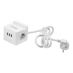 S-GCD2-1,5SBUH WHITE Удлинитель серии Standard, с/з, шнур 1,5м, 2 гнезда, 3 USB, 16А, держатель для телефона. Белый. ТМ Uniel