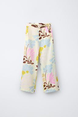 PANTAL?N ESTAMPADO FLORES CON LINO / Crudo