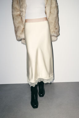 LACE TRIM SATIN MIDI SKIRT - Zara фото 5