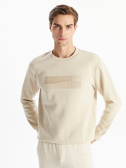 Bisiklet Yaka Uzun Kollu Bask?l? Erkek Sweatshirt