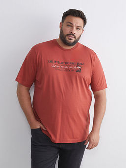 Bisiklet Yaka Bask?l? Penye Erkek Ti??rt