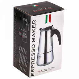 Кофеварка из нержавеющей стали, гейзерная, на 6 чашек, 370мл д9,5см h19,5см, бакелитовая ручка, подарочная коробка (Китай)