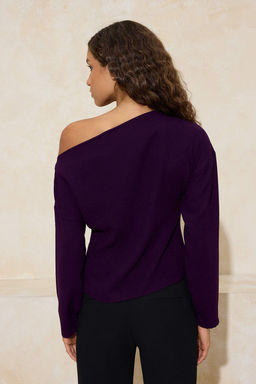 Mor Kay?k Yaka Dar Kal?p Krep Dokuma Bluz TWOSS26BZ00089