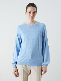 Bisiklet Yaka ?i?ekli Kad?n Triko Kazak