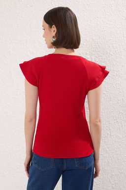 K?rm?z? Kollar? F?rf?rl? Fitted/Vucuda Oturan Fitilli Orme Bluz TWOSS25BZ00483