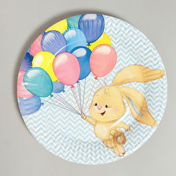Цена за 10 шт. Тарелка одноразовая бумажная Зайка с шарами 18 см - Страна карнавалия фото 2