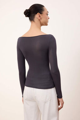 Wardrobe Essentials Antrasit Yumusak Dokulu Kay?k Yaka Triko Kazak TWOAW26KZ00293