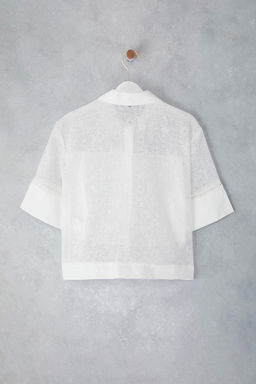 Trendyolmilla Beyaz Transparan detayl? k?sa kol crop Gomlek TWOSS25GO00170  фото 8