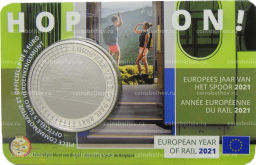Монета 5 евро 2021 года Бельгия Европейский год железных дорог (в блистере)