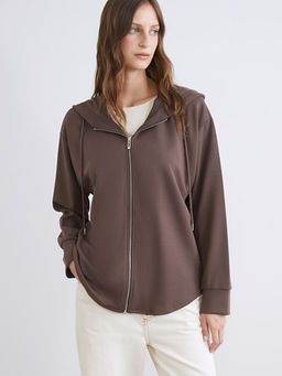 Kap??onlu Oversize Kad?n Fermuarl? Sweatshirt