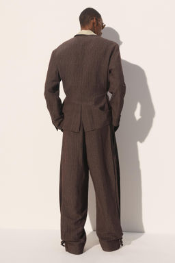 PANTAL?N PLIEGUES LATERALES TRAJE RAYAS VISCOSA - LINO / Marr?n oscuro - Zara фото 3