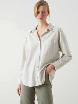 ?izgili Oversize Keten Kar???ml? Kad?n G?mlek