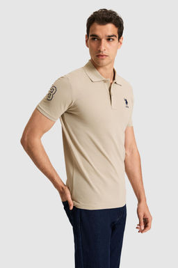 Erkek Slim Fit Polo Yaka A__k Haki Basic Ti__rt