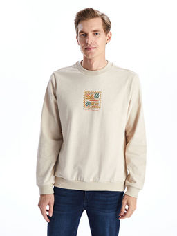 Bisiklet Yaka Bask?l? Erkek Kal?n Sweatshirt