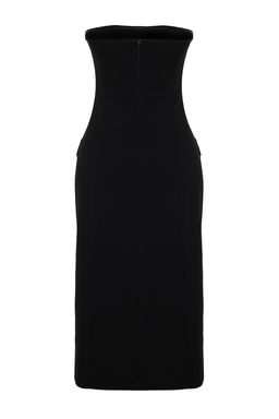 Siyah Duz Kesim Dugme Detayl? Straplez Midi Dokuma Elbise TWOAW24EL00418 - Trendyolmilla фото 14